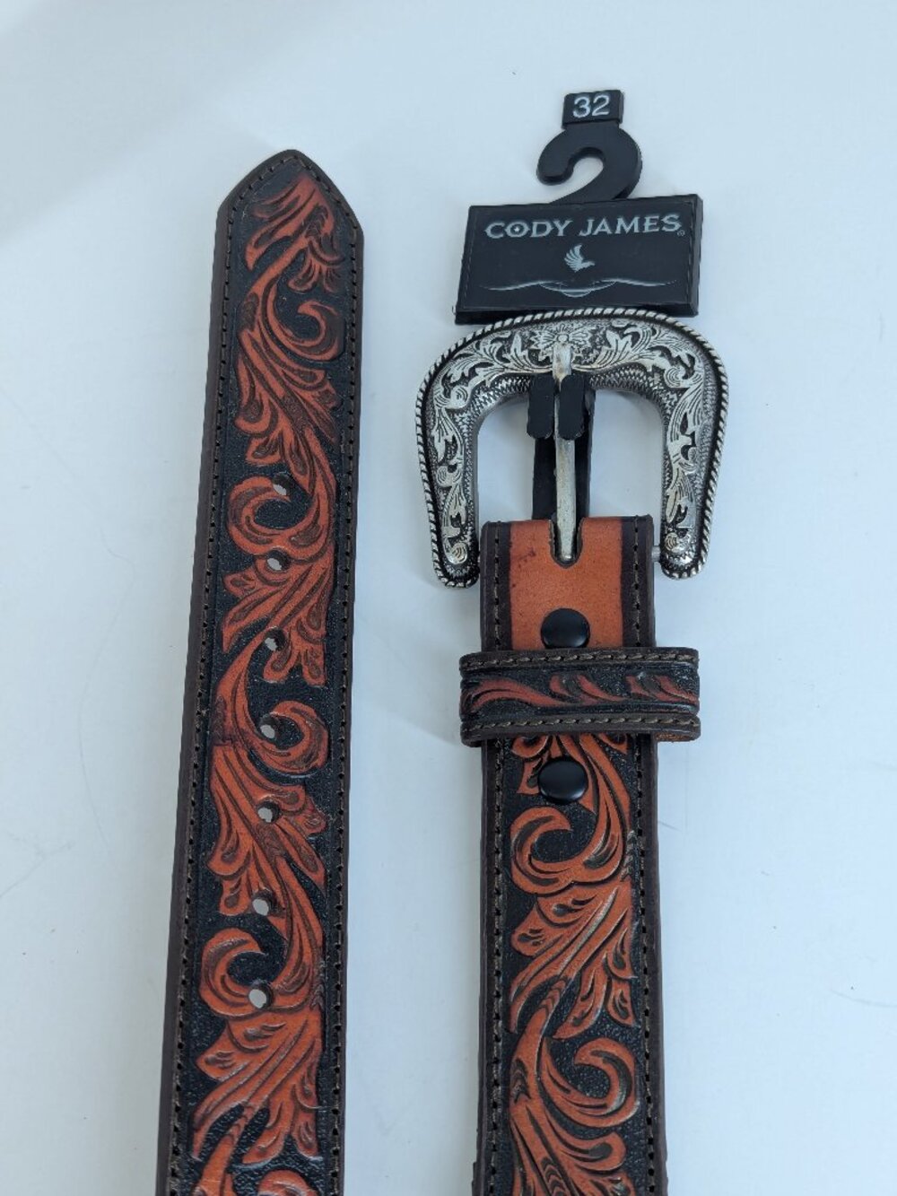 Cody James Western Tooled Leather Belt Size 32